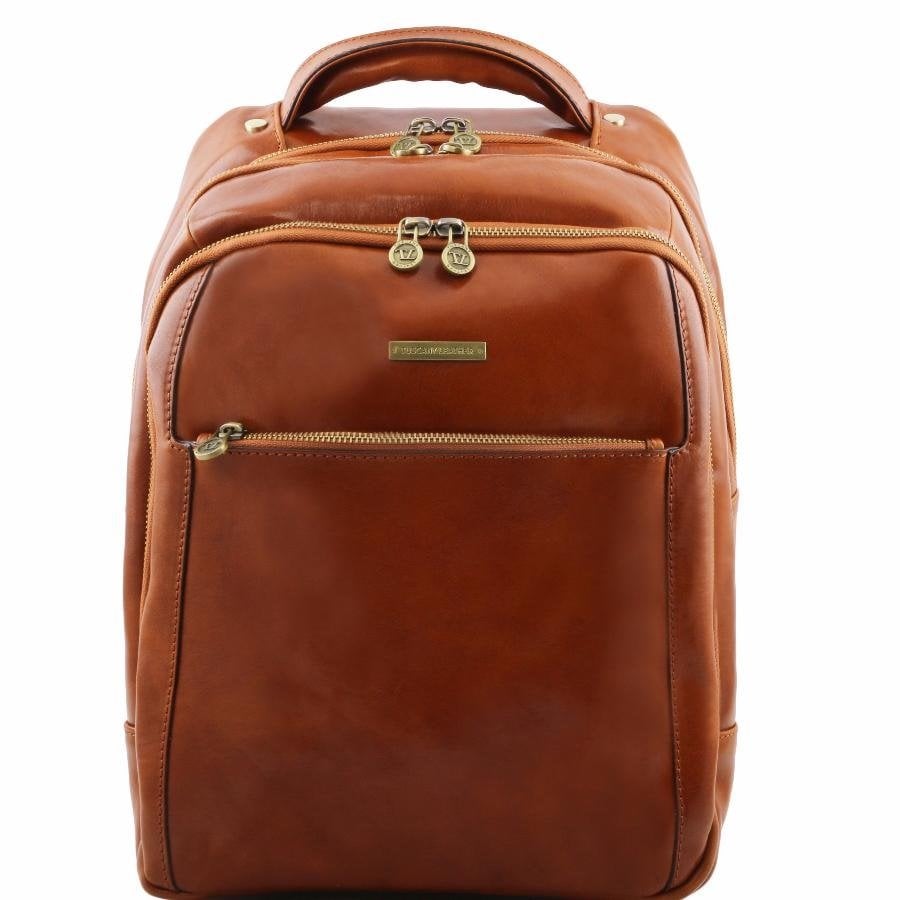 Men's leather laptop backpack in brown by Tuscany Leather