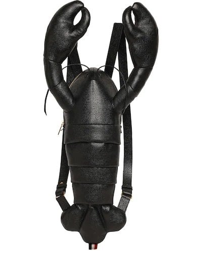 Black lobster leather backpack for men by Thom Browne