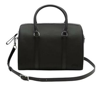 Black coated canvas duffel bag from the brand Lacoste