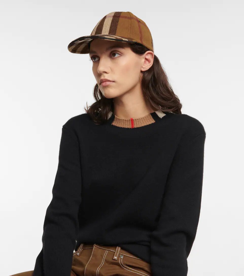 Woman wearing a wool cap from Burberry