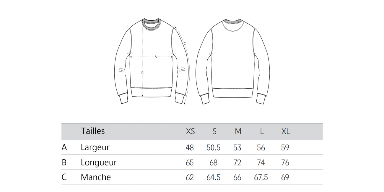 Size indicator when buying a sweatshirt