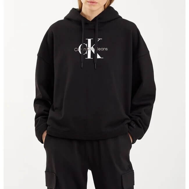 Women's sports sweatshirt with a hood from Calvin Klein Jeans worn by a woman