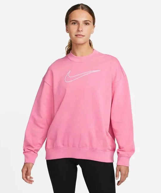 Woman wearing the pink Nike dri-fit sweatshirt