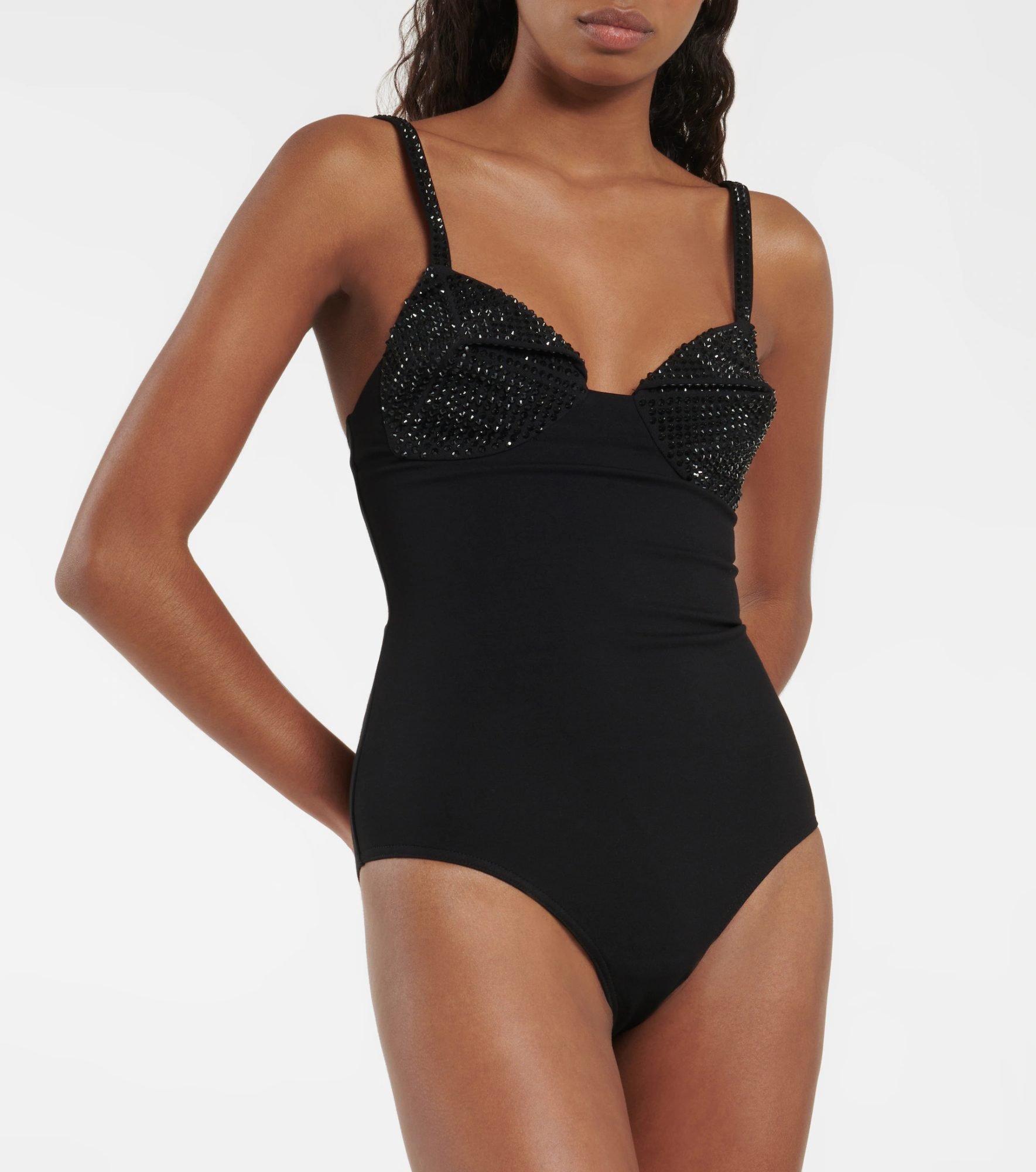 black bodysuit for women by Area: closeup