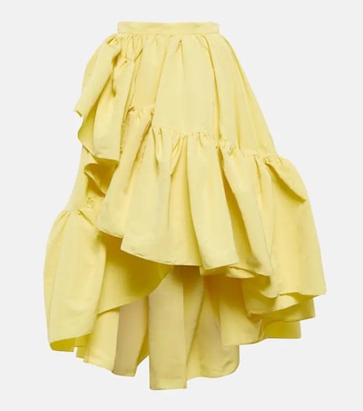 Yellow ruffled midi skirt