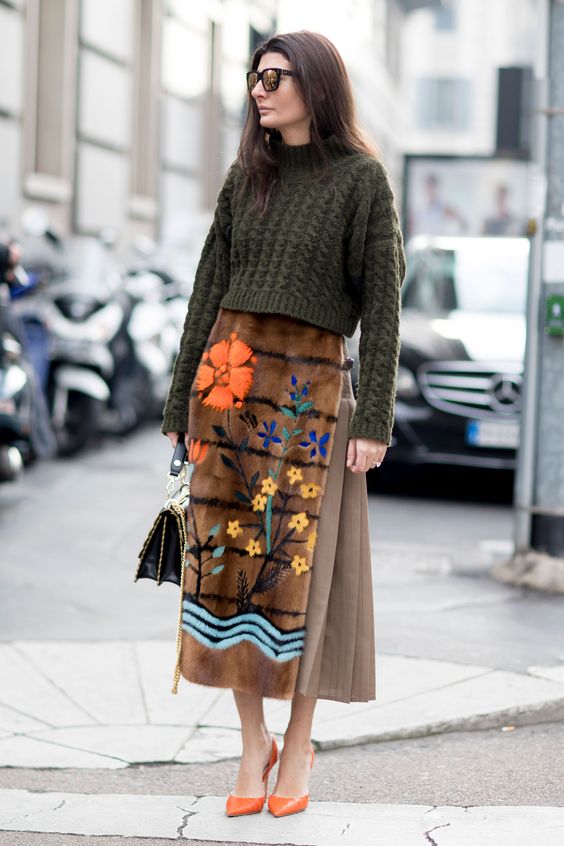 Woman wearing a floral detail skirt