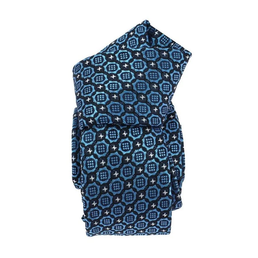 Blue geometric patterned tie from Charles Lejeune