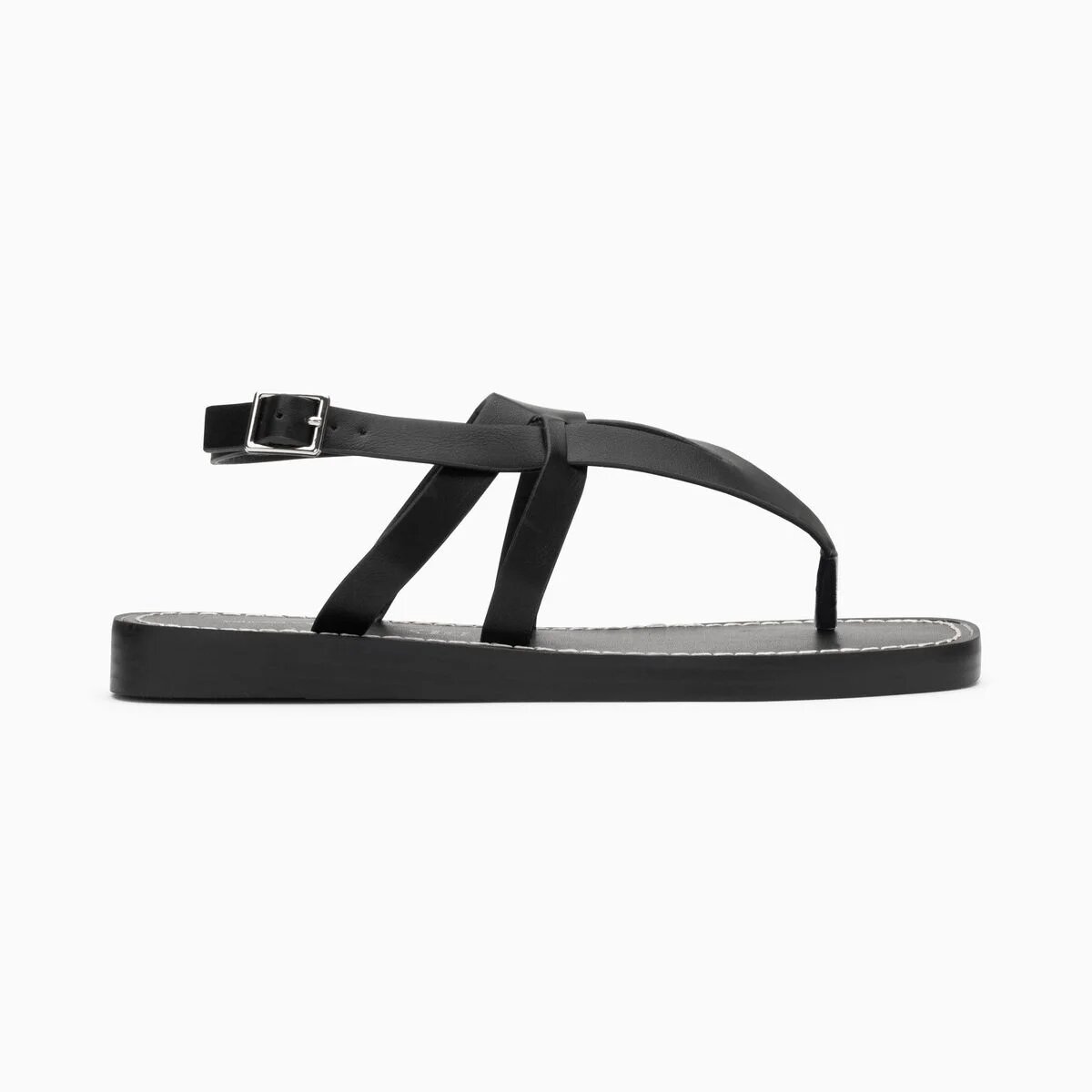 Black leather strap sandals by Vanessa Wu