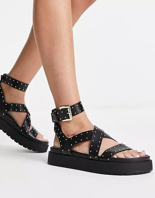 Studded leather platform sandals for women by Bershka