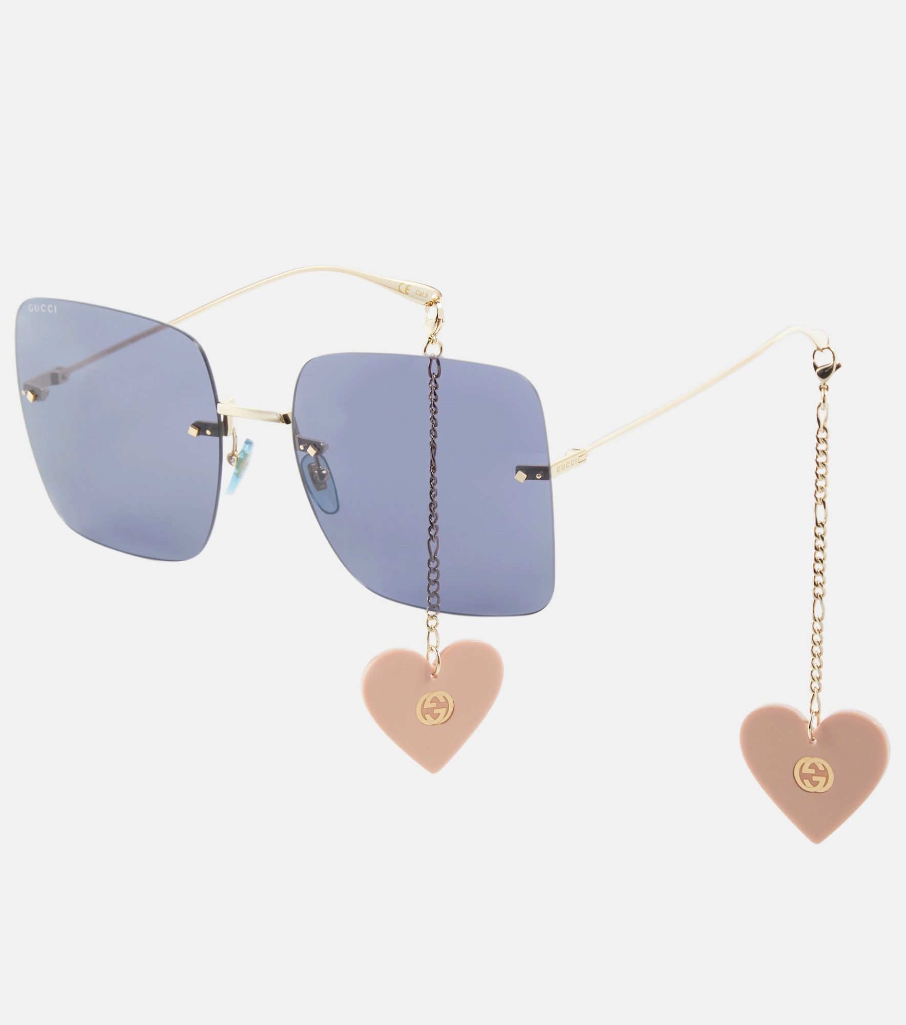 Gucci oversized pink sunglasses with removable heart chain