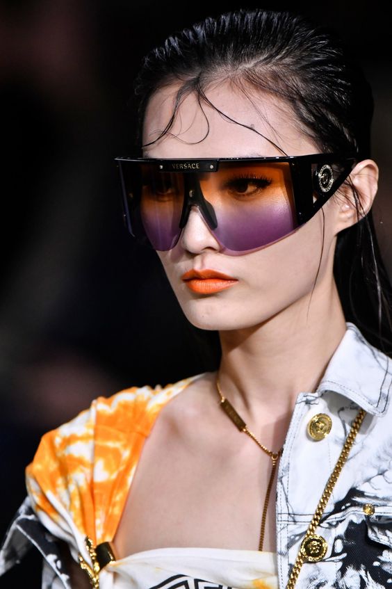 Versace futuristic sunglasses worn at Milan fashion week