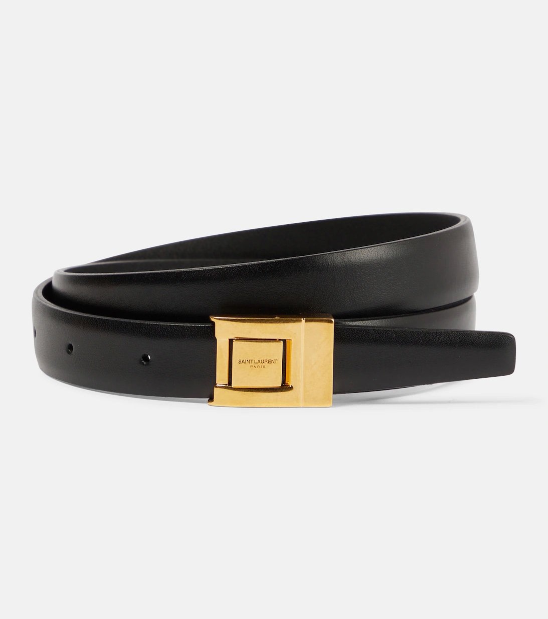 Saint Laurent leather belt with rectangular gold buckle