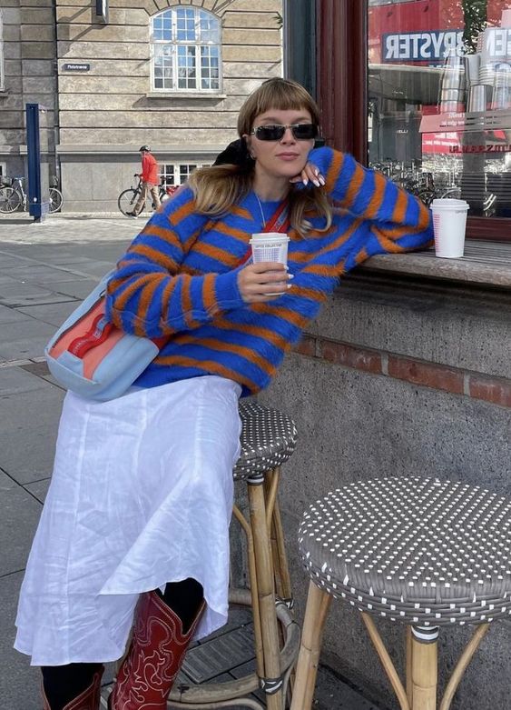 Striped sweater and skirt