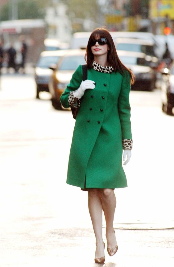 Vintage green coat Andrea Sachs in The Devil Wears Prada