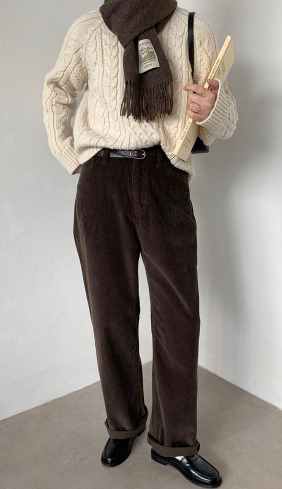 Women’s corduroy pants and knit sweater