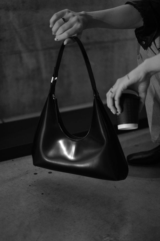 Black leather hobo bag