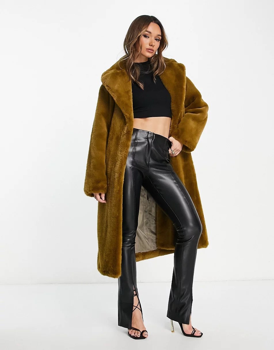 Brown faux fur coat Mango