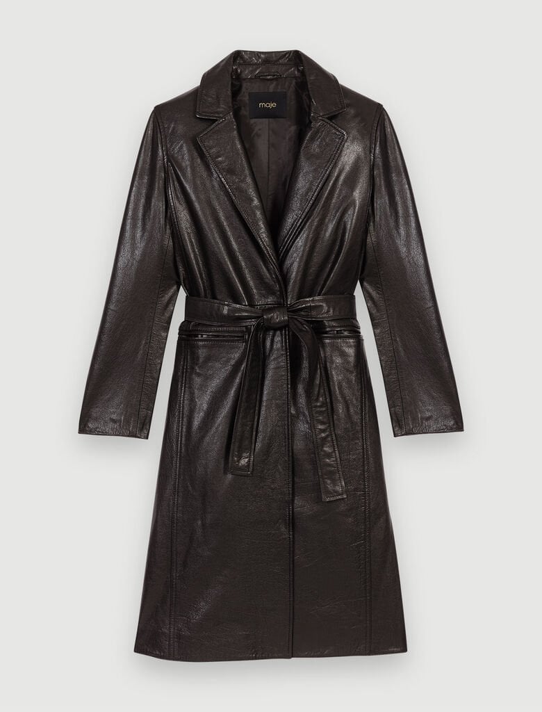 Black leather trench coat women Maje