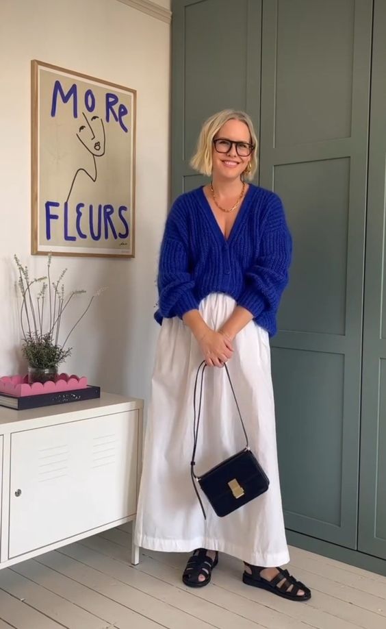 Cobalt blue knit sweater for women