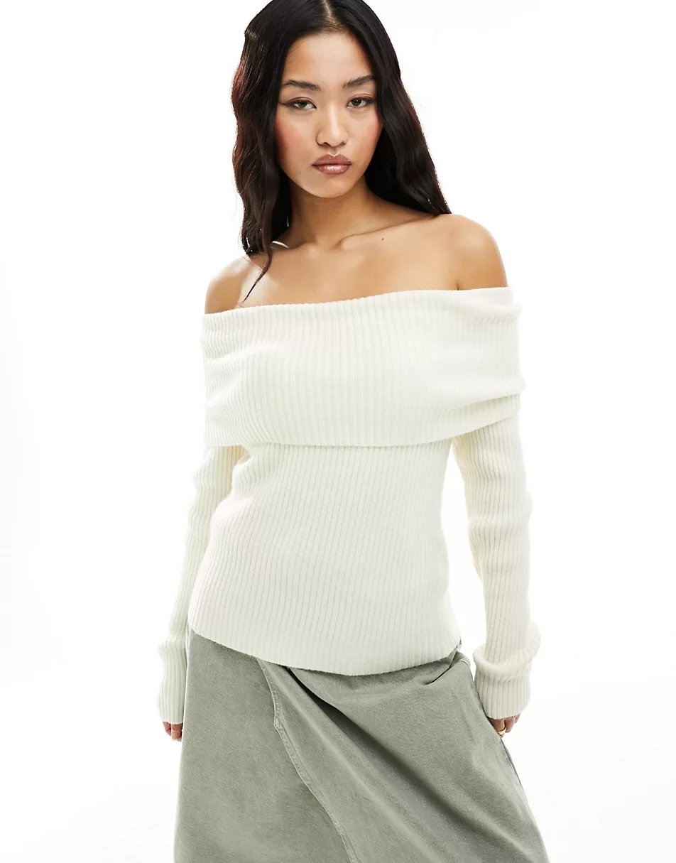 Bardot neckline sweater with flap Only