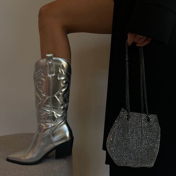 Metallic cowboy boots women
