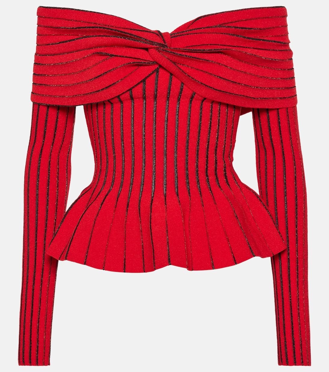 Red Bardot neckline top Balmain