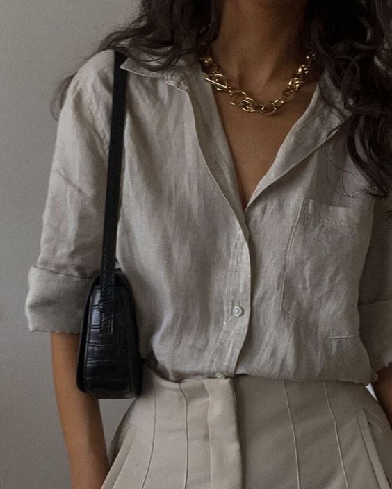 short-sleeve beige linen shirt