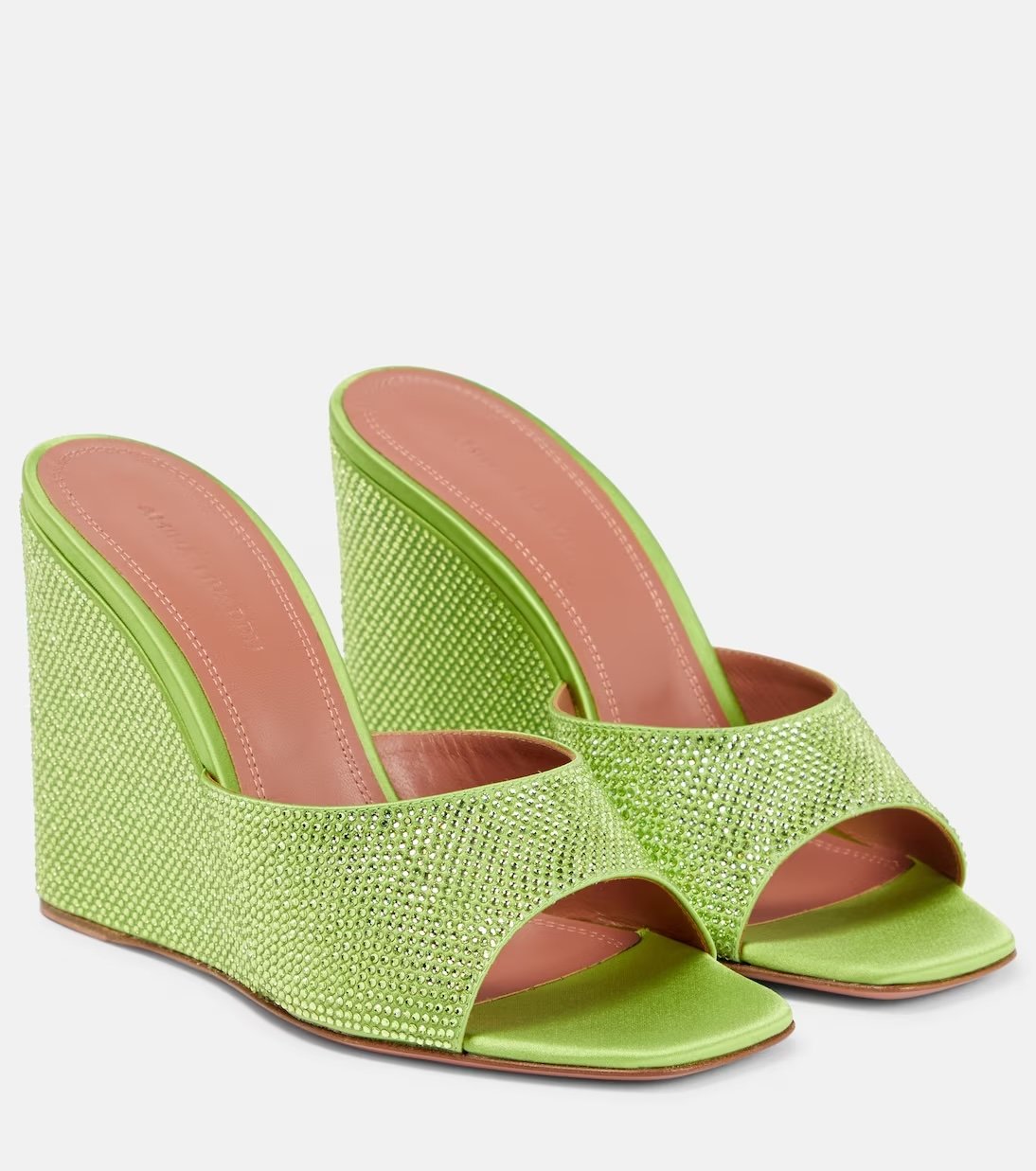 Green wedge mules with rhinestone ornaments Amina Muaddi