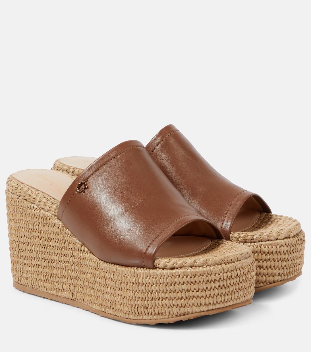 Wedge mules in leather and raffia Gianvito Rossi