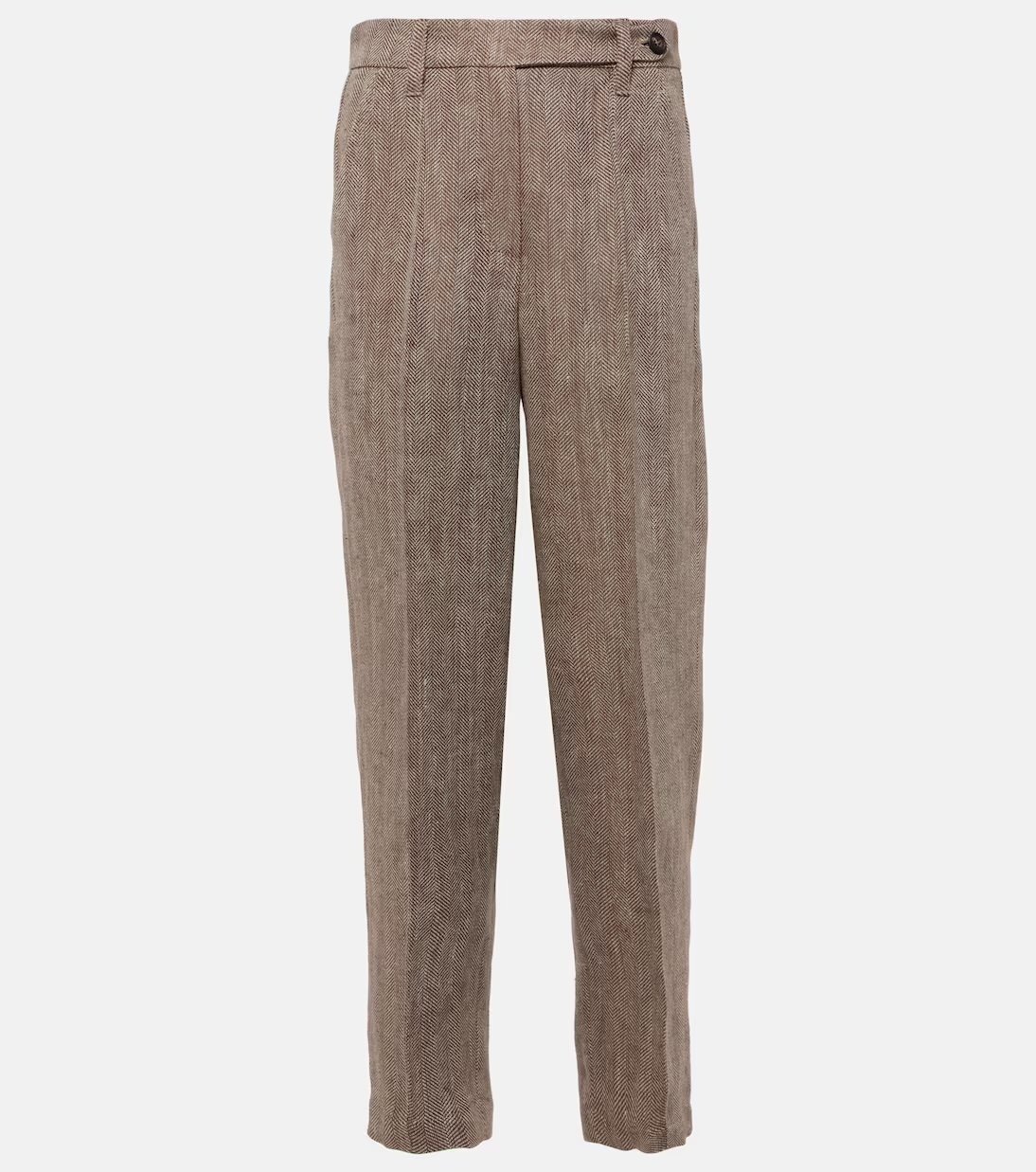 Brunello Cucinelli beige tapered linen trousers