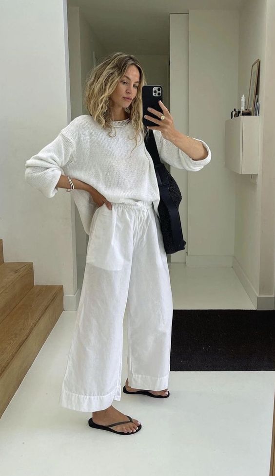 white loose linen trousers