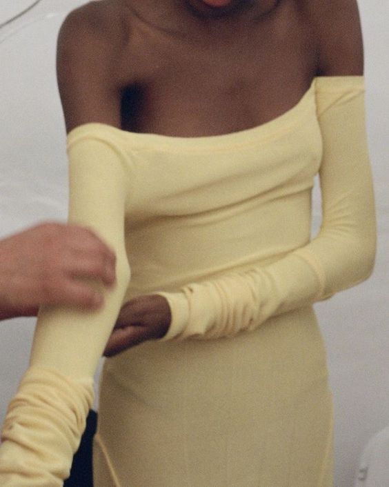 Buttermilk yellow Bardot-collared dress