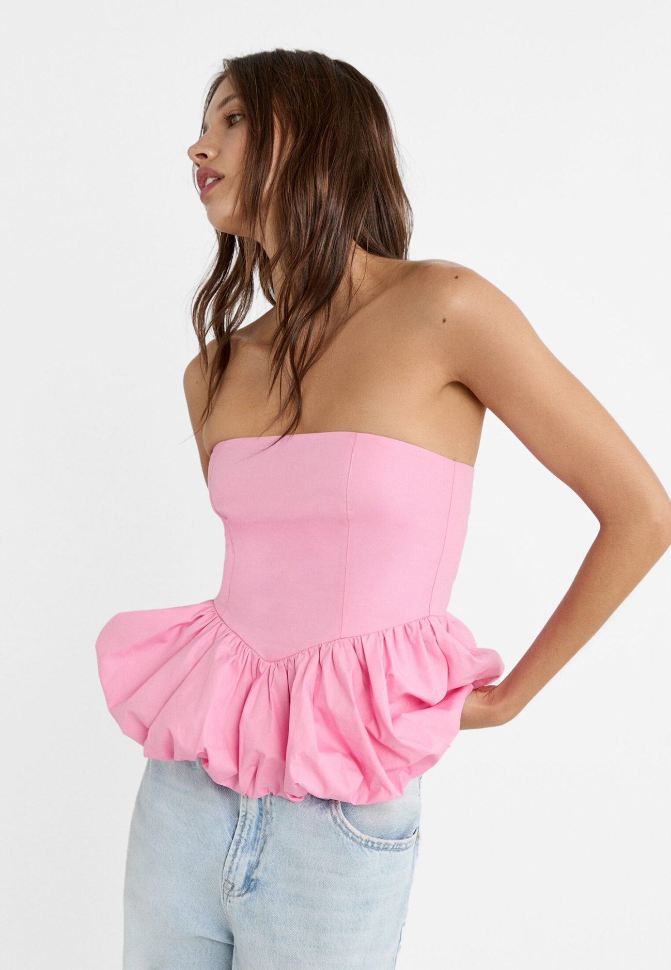 Top popeline bouffant rose Stradivarius