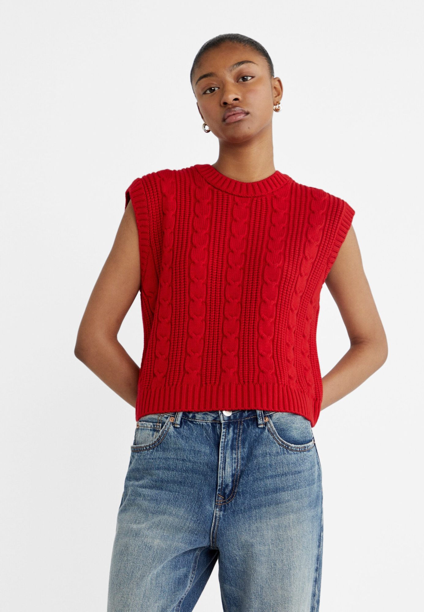 Red sleeveless twisted sweater Pull & Bear