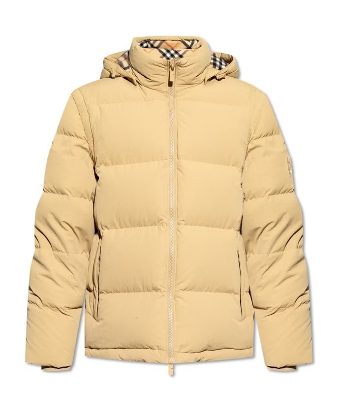 Beige puffer coat with removable sleeves by Burberry