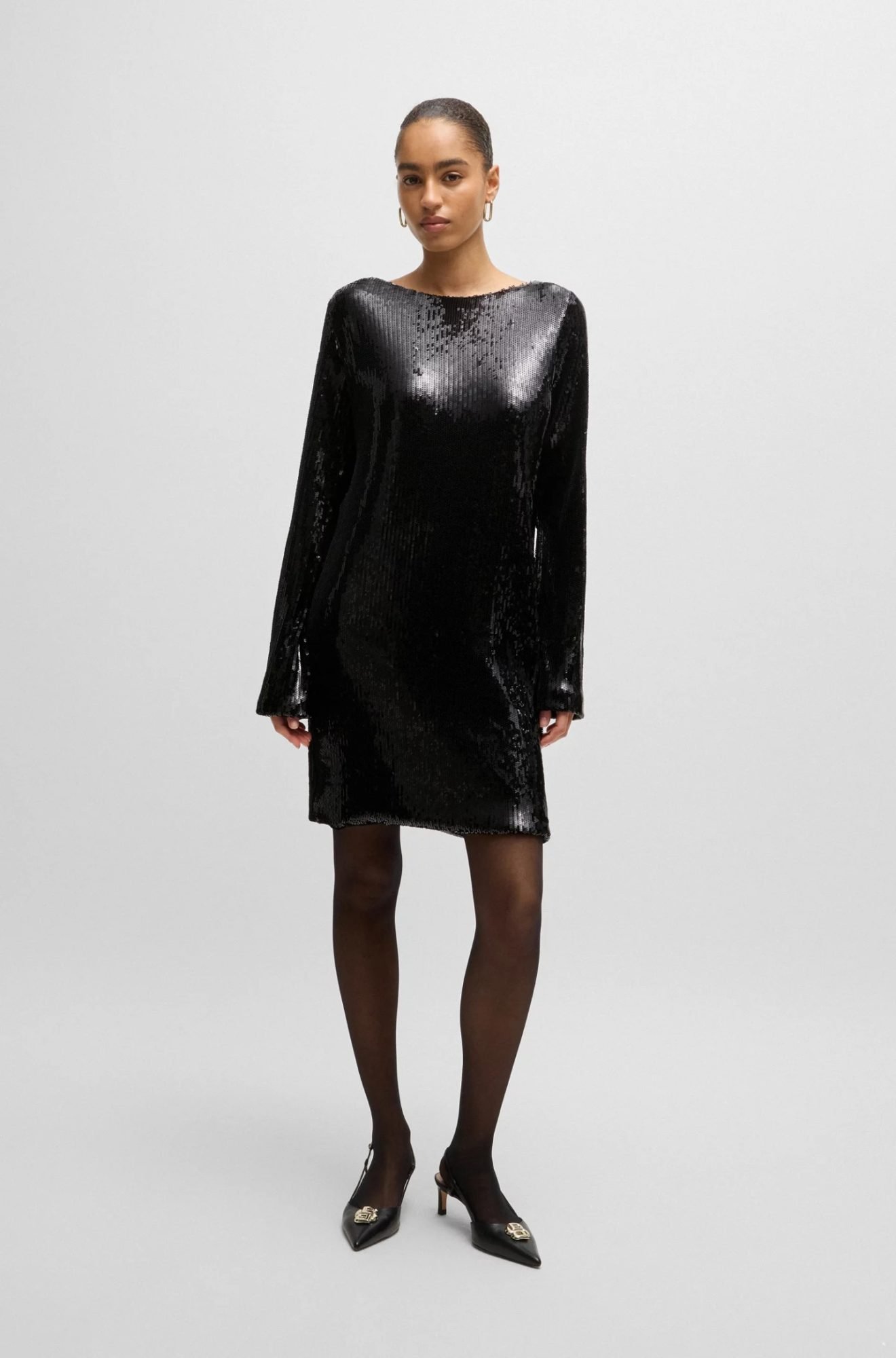 Black long-sleeved sequin dress Boss