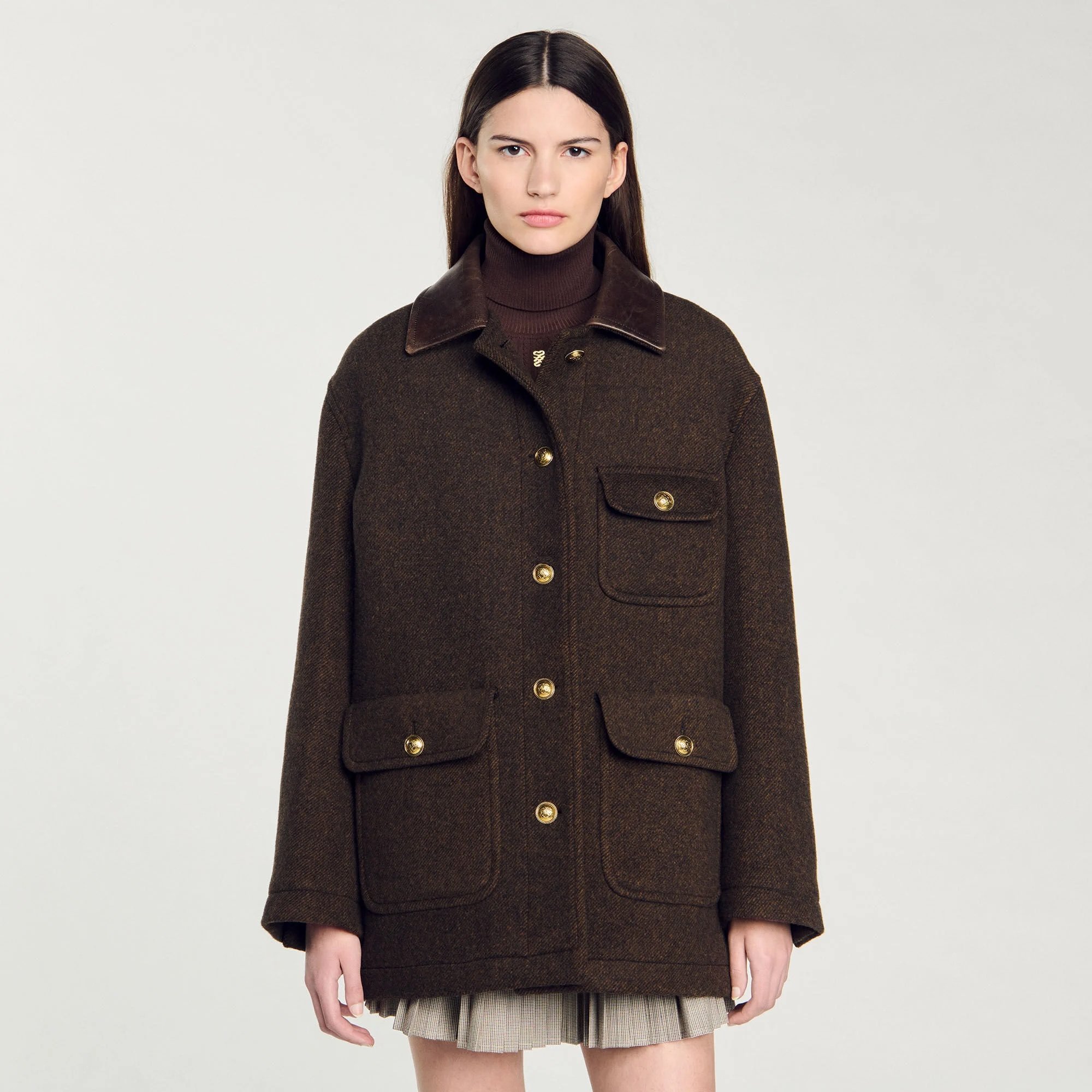 Brown tweed coat Sandro