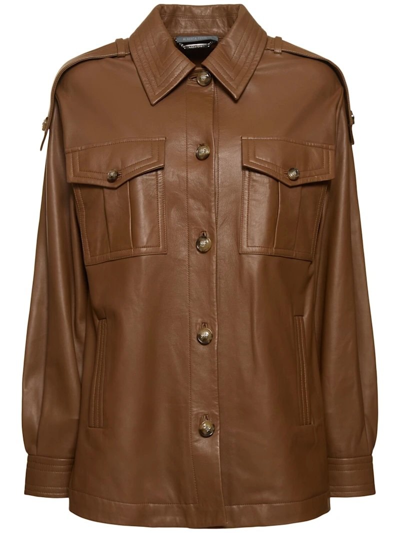 Brown leather jacket for women Alberta Ferretti