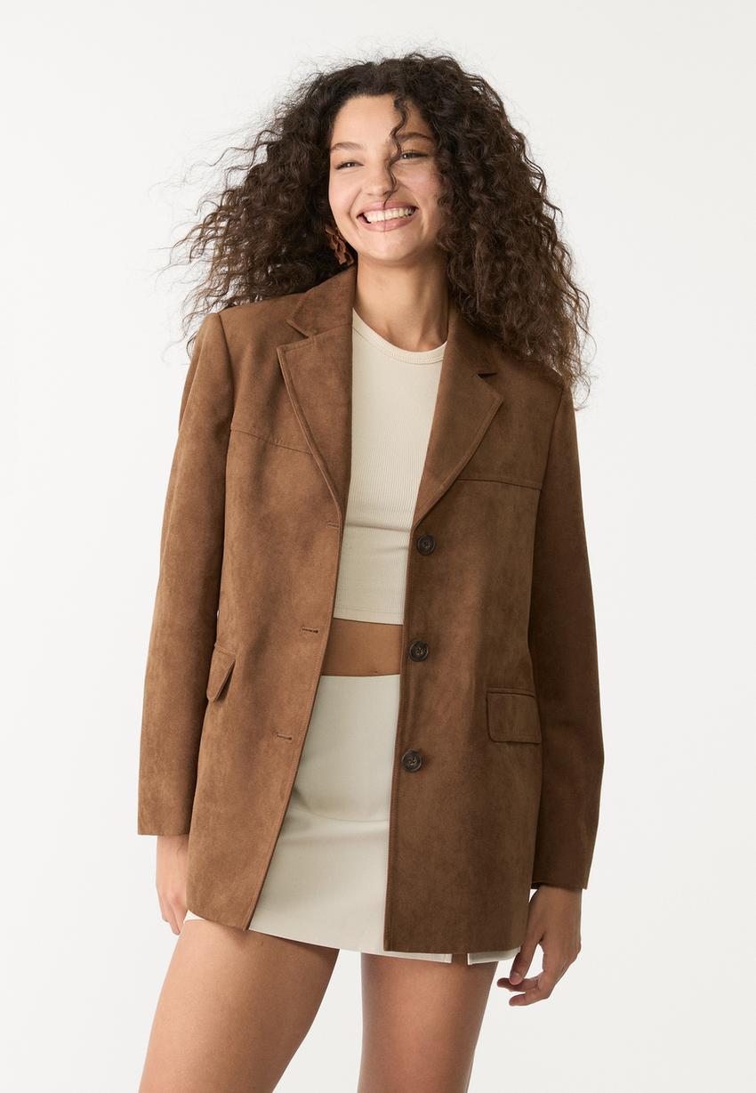 Brown suedine jacket Stradivarius