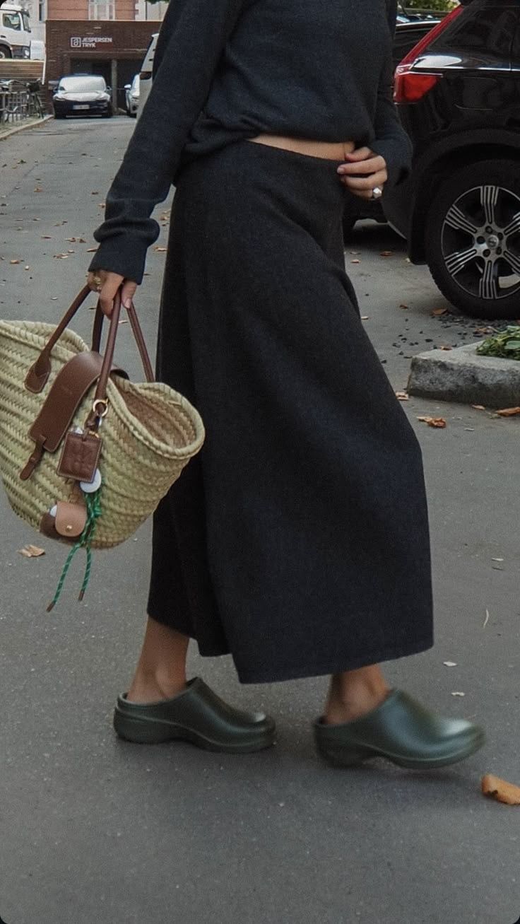 Women's city outfit with garden clogs