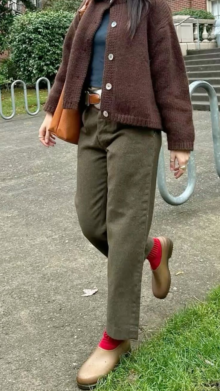 Trendy women's look with garden clogs