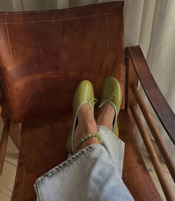 Green patent ballet flats
