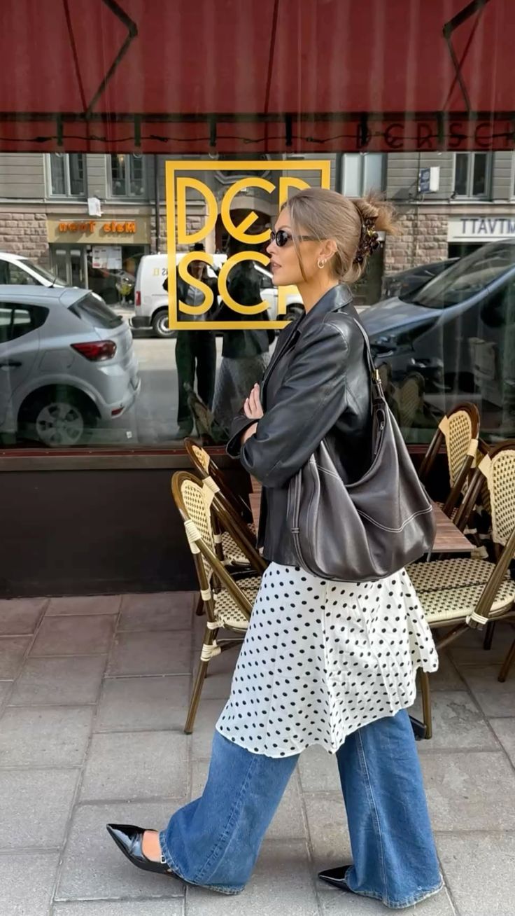 The polka dot print is back like never before! 11 Look dress with dots over jeans