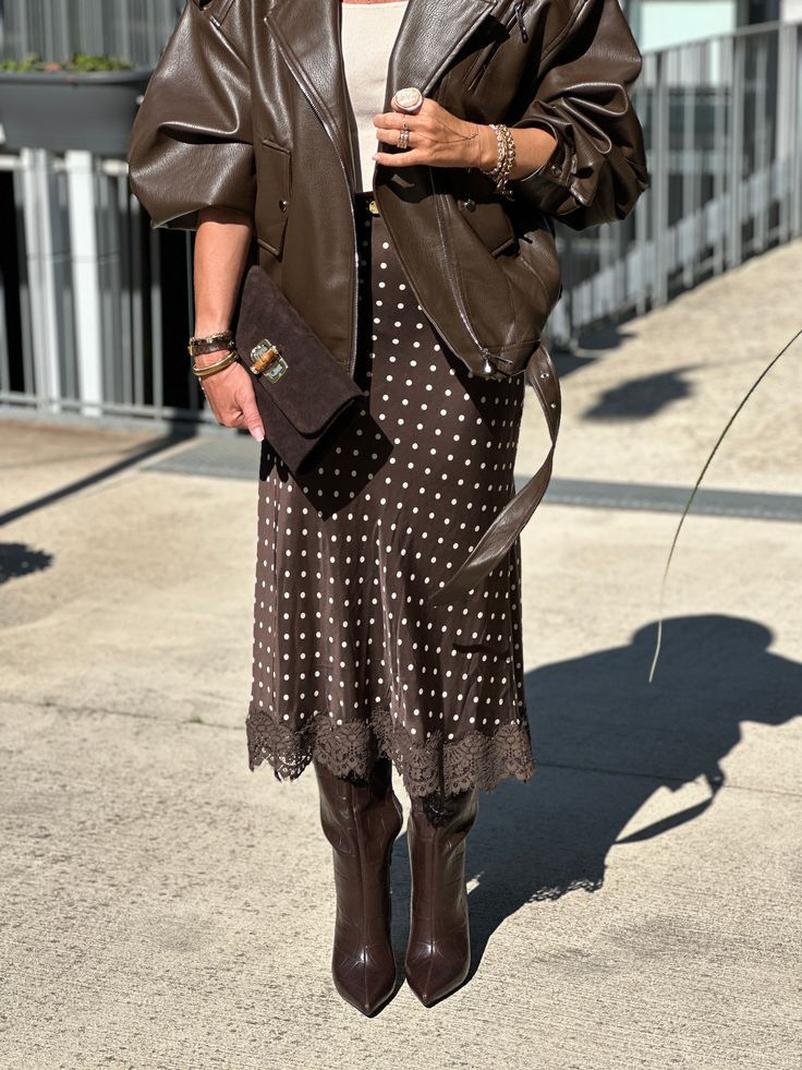The polka dot print is back like never before! 14 Brown skirt with dots and lace