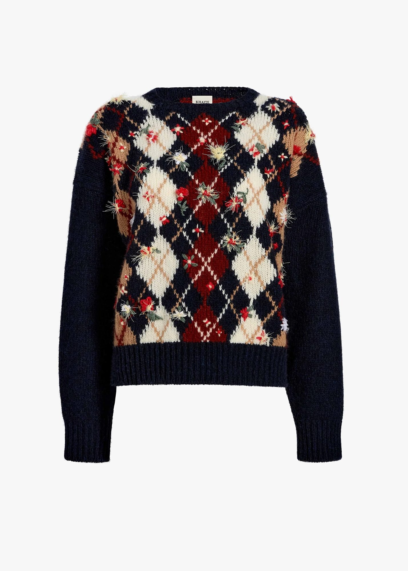 Tartan and Argyle as Signature Patterns This Autumn 7 Khaite argyle pattern sweater with flowers